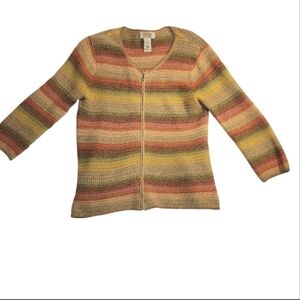 Talbots vintage hand knit Crochet Full Zip Striped Cardigan Sweater Women SZ Med